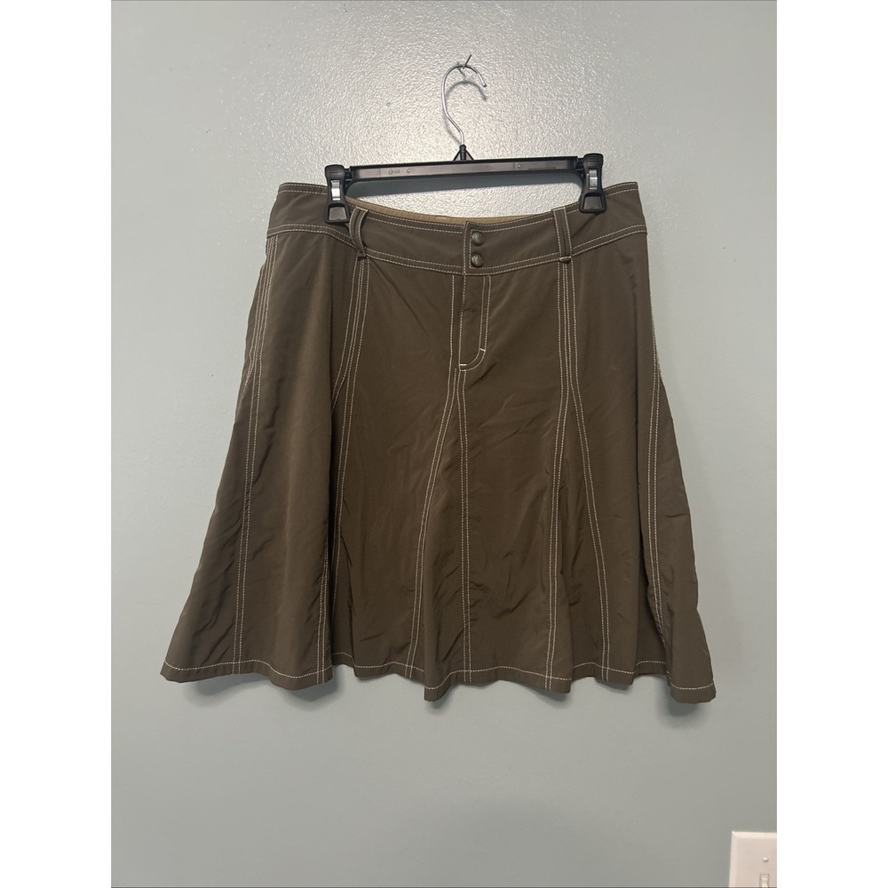 Athleta Whatever Brown A-Line Skort Contrast Stitch Women's Size 10 Knee Length